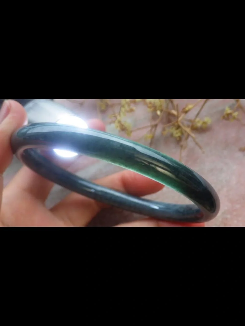 Elegant Jadeite jade dark green certificate luck bangle bracelet 70mm 8.5inches
